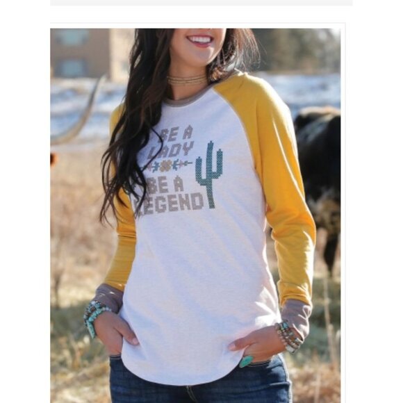 Cruel Denim Womens size Medium Be a Lady Be a Legend tee Shirt Yellow Cotton - Picture 1 of 8